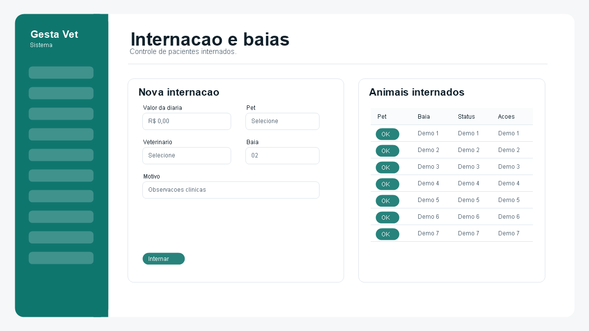 Tela de internacao veterinaria